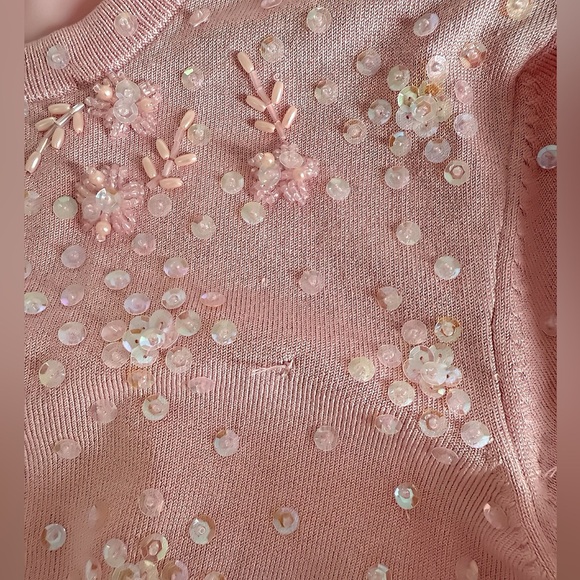 INC International Concepts Silk Blend Pink Sequin Beaded Cardigan Women’s Size S - Picture 11 of 11